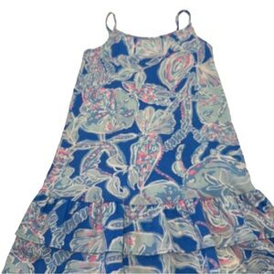 Lilly Pulitzer GIRLS ARELLA RUFFLE Cotton DRESS Bay Blue Into the Deep Sz L 8-10